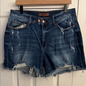 Judy Blue Women's Ripped Jean Shorts - Dark Blue